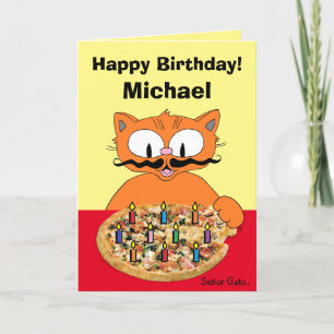 Personalisierte Geburtstagskarte Pizza-Party-Katze Karte