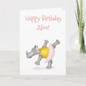 Personalisierte Geburtstagskarte "Tancing Rhino" Karte (Vorderseite)
