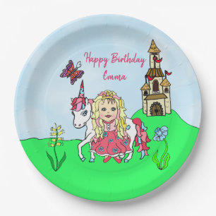 Personalisierte Geburtstagspartei von Unicorn und  Pappteller