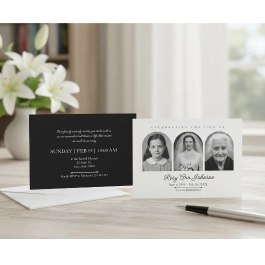 Personalisierte Gedenkeinladung mit 3 Fotos Einladung