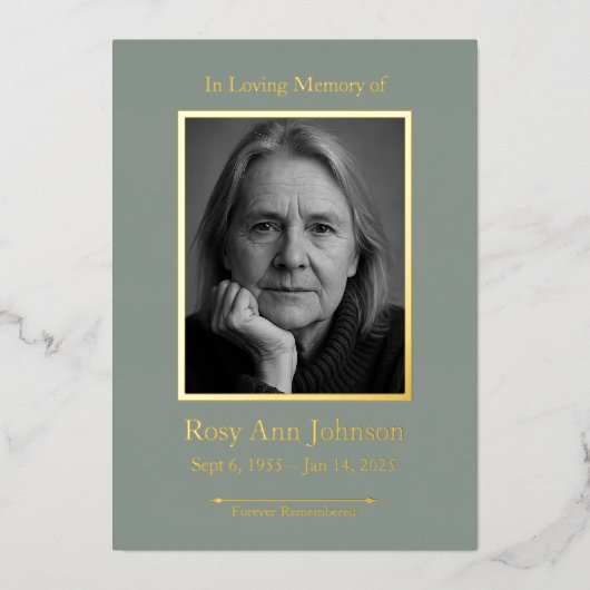 Personalisierte Gedenkkarte Foto Beerdigung Folien Feiertagskarte (Vorderseite)