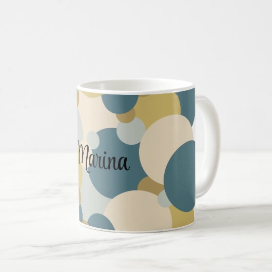 Personalisierte gelb-blaue Moleküle Kaffeetasse (VorderseiteRechts)