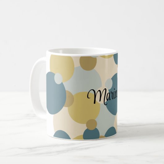 Personalisierte gelb-blaue Moleküle Kaffeetasse (Vorderseite Links)