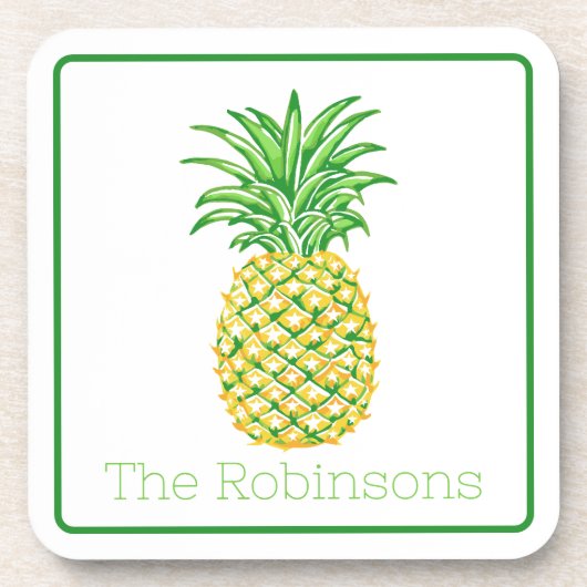 Personalisierte gelbe Ananas Getränkeuntersetzer (Vorderseite)