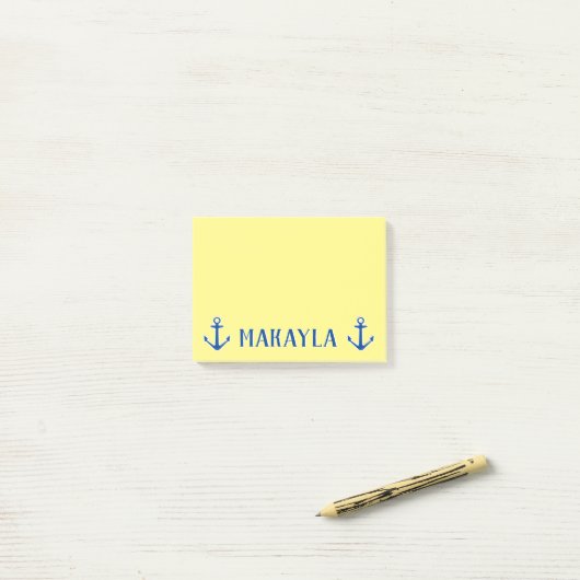 Personalisierte gelbe Post-it®-Noten mit Ankern Post-it Klebezettel (Auf Schreibtisch)