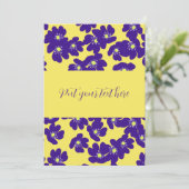 Personalisierte gelbe und lila Blume Einladung (Stehend Vorderseite)