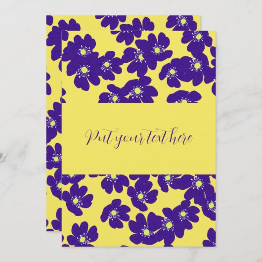 Personalisierte gelbe und lila Blume Einladung (Vorne/Hinten)