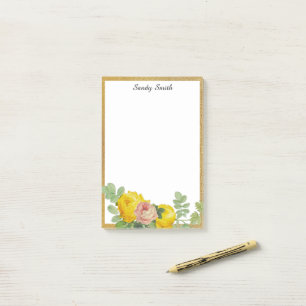 Personalisierte gelbe und rosa Rosen Blumen  Post-it Klebezettel