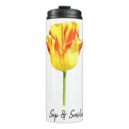 Personalisierte gelbe und rote Tulpe Thermosbecher