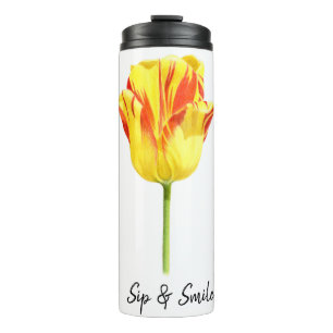 Personalisierte gelbe und rote Tulpe Thermosbecher
