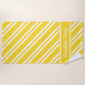 Personalisierte gelbe und weiße Streifen Strandtuch (Vorderseite)