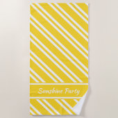 Personalisierte gelbe und weiße Streifen Strandtuch (Vorderseite)