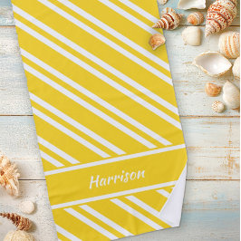 Personalisierte gelbe und weiße Streifen Strandtuch