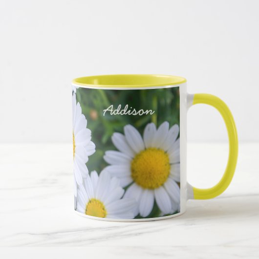 Personalisierte Gelbklingelwinger-Tasse mit Daisy Tasse (Rechts)