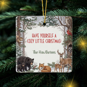 Personalisierte gemütliche Waldtiere Weihnachten Keramikornament