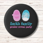 personalisierte Gender-Offenbarung, Taste für Gend Button<br><div class="desc">personalisierte Genderoffenbarung,  Geschlechtszuführung,  blau oder rosa,  Mädchen oder Junge,  Party mit Babydusche</div>