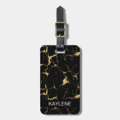 Personalisierte Gepäckmarke aus schwarzem und gold Gepäckanhänger (Vorderseite vertikal)