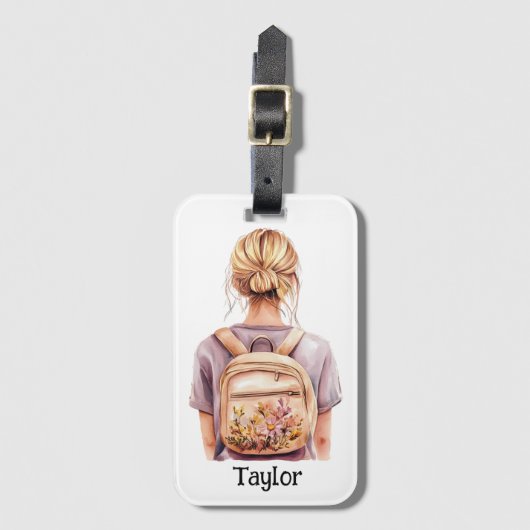 Personalisierte Gepäckmarke - Blonde Frau Gepäckanhänger (Vorderseite Vertikal)