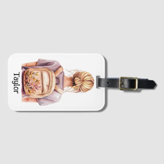 Personalisierte Gepäckmarke - Blonde Frau Gepäckanhänger (Vorderseite (Horizontal))