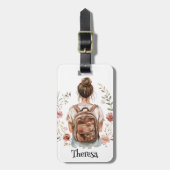 Personalisierte Gepäckmarke - Brünette Frau Gepäckanhänger (Vorderseite vertikal)