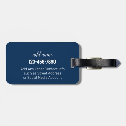 Personalisierte Gepäckmarke Navy & Pink Daisy Gepäckanhänger (Rückseite horizontal)