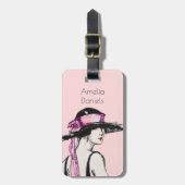 Personalisierte Gepäckmarke Pink Flapper Girl Gepäckanhänger (Vorderseite vertikal)