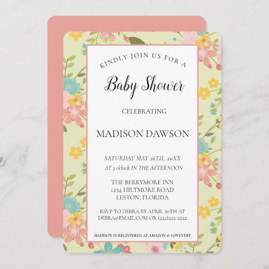 Personalisierte Gerahmte Rosa Florenz Einladung (Vorne/Hinten)