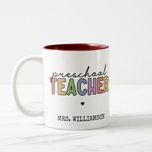 Personalisierte Geschenke für Vorschullehrer Zweifarbige Tasse (Links)