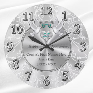 Personalisierte Geschenke zum 25. Hochzeitstag Große Wanduhr