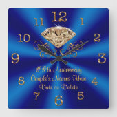 Personalisierte Geschenke zum blauen Gold Diamond Quadratische Wanduhr (Vorderseite)