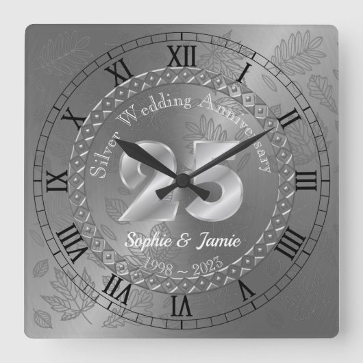 Personalisierte Geschenkidee zum 25. Jahrestag Quadratische Wanduhr (Vorderseite)