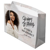 Personalisierte Geschenktasche für elegantes Foto Große Geschenktüte (Rückseite Schrägansicht)