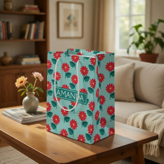 Personalisierte Geschenktasche mit Gänseblümchenmu Mittlere Geschenktüte