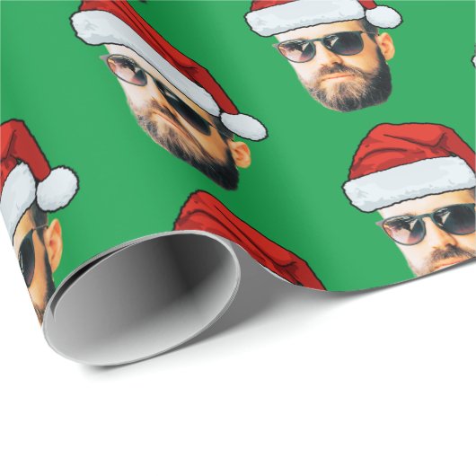 Personalisierte Gesichter Weihnachtsmannmütze Gesc Geschenkpapier (Rolleneckpunkt)