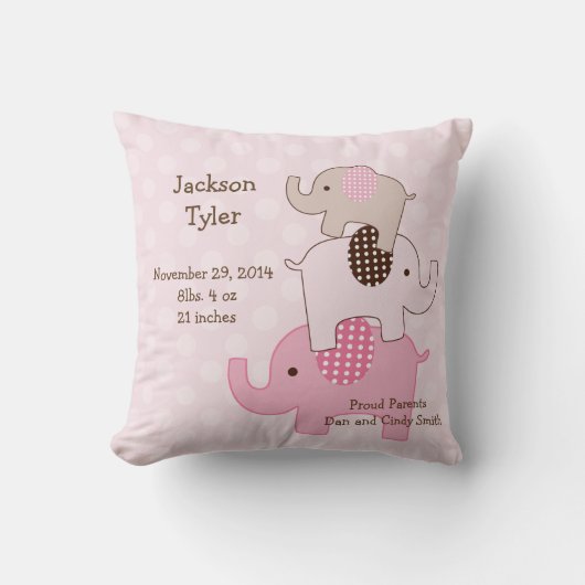 Personalisierte "gestapelte Elefanten mit Punkten" Kissen (Vorderseite)