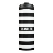 Personalisierte gestreifte Schwarzweiss-Trommel Thermosbecher (Vorderseite)