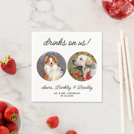 Personalisierte Getränke auf 2 Foto Haustier Hochz Serviette (Beispiel)