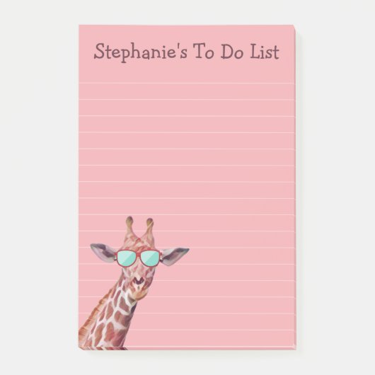 Personalisierte Giraffe auf Rosa Post-it Klebezettel (Vorderseite)