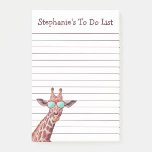 Personalisierte Giraffe für die Liste der weißen Post-it Klebezettel