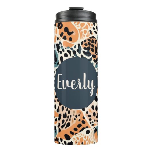 Personalisierte Giraffe Leopard Tierausdruck Thermosbecher (Vorderseite)