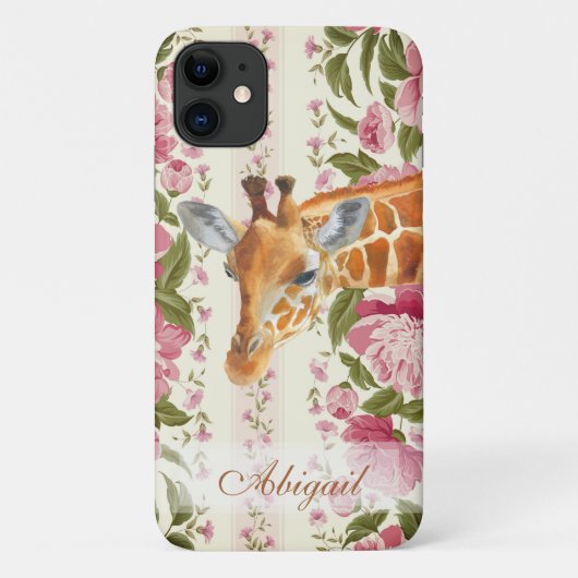 Personalisierte Giraffe mit Hübschen rosa Blume Case-Mate iPhone Hülle (Rückseite)