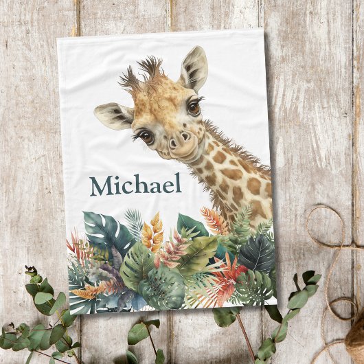 Personalisierte Giraffe Niedliches Aquarell Kinder Fleecedecke