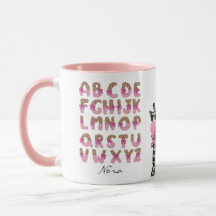 Personalisierte Giraffe Rosa Alphabet  Tasse