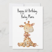 Personalisierte Giraffe zum ersten Geburtstag Karte (Vorderseite)