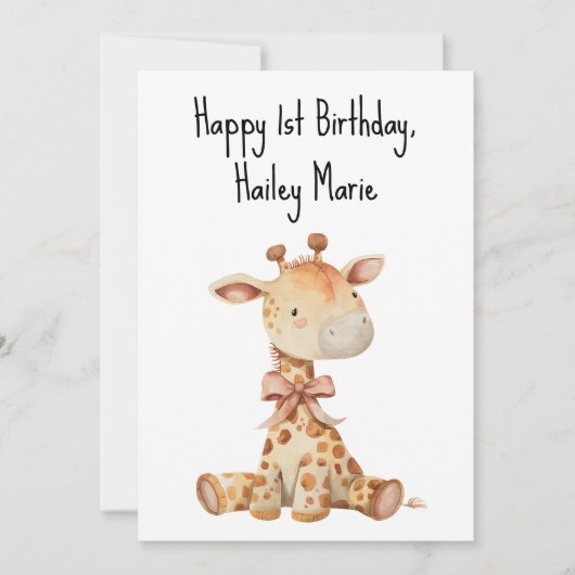 Personalisierte Giraffe zum ersten Geburtstag Karte (Vorderseite)