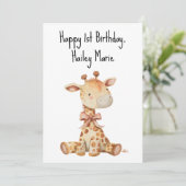 Personalisierte Giraffe zum ersten Geburtstag Karte (Stehend Vorderseite)