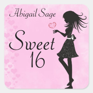 Personalisierte Girl and Hearts Sweet 16 Stickers