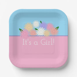 Personalisierte Girl-Baby-Dusche, Blumenrosa, Blau Pappteller