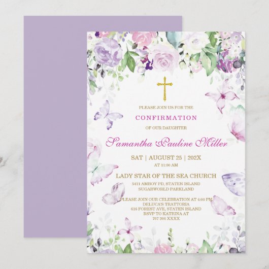 Personalisierte Girl-Bestätigung Einladung (Vorne/Hinten)