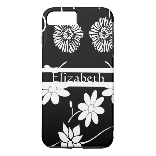 Personalisierte Girl Black & White Floral mit Name Case-Mate iPhone Hülle (Rückseite)
